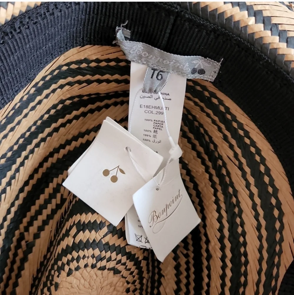 NWT BONPOINT CHAPEAU GARCON T6 straw hat striped UNISEX